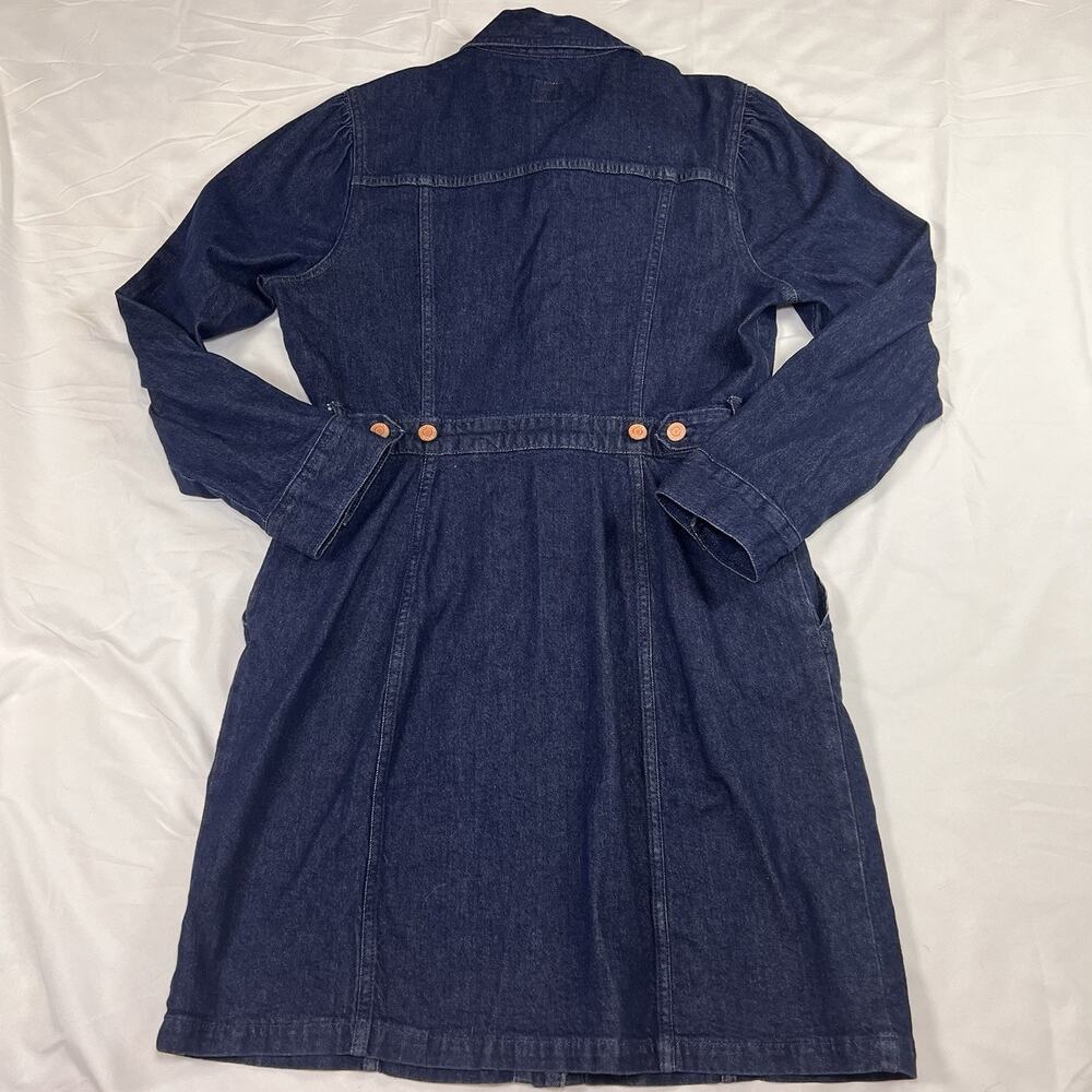 Gap Denim Dress Size M Tall Blue Dark Wash Puff Sleeves Button Pockets Western - Picture 3 of 12